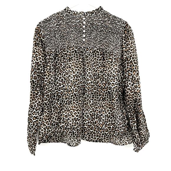 Re-Imagined by J. Crew Size XXL Long Sleeve Ruffle Neck Top‎ Leopard Print Brown - Picture 2 of 5